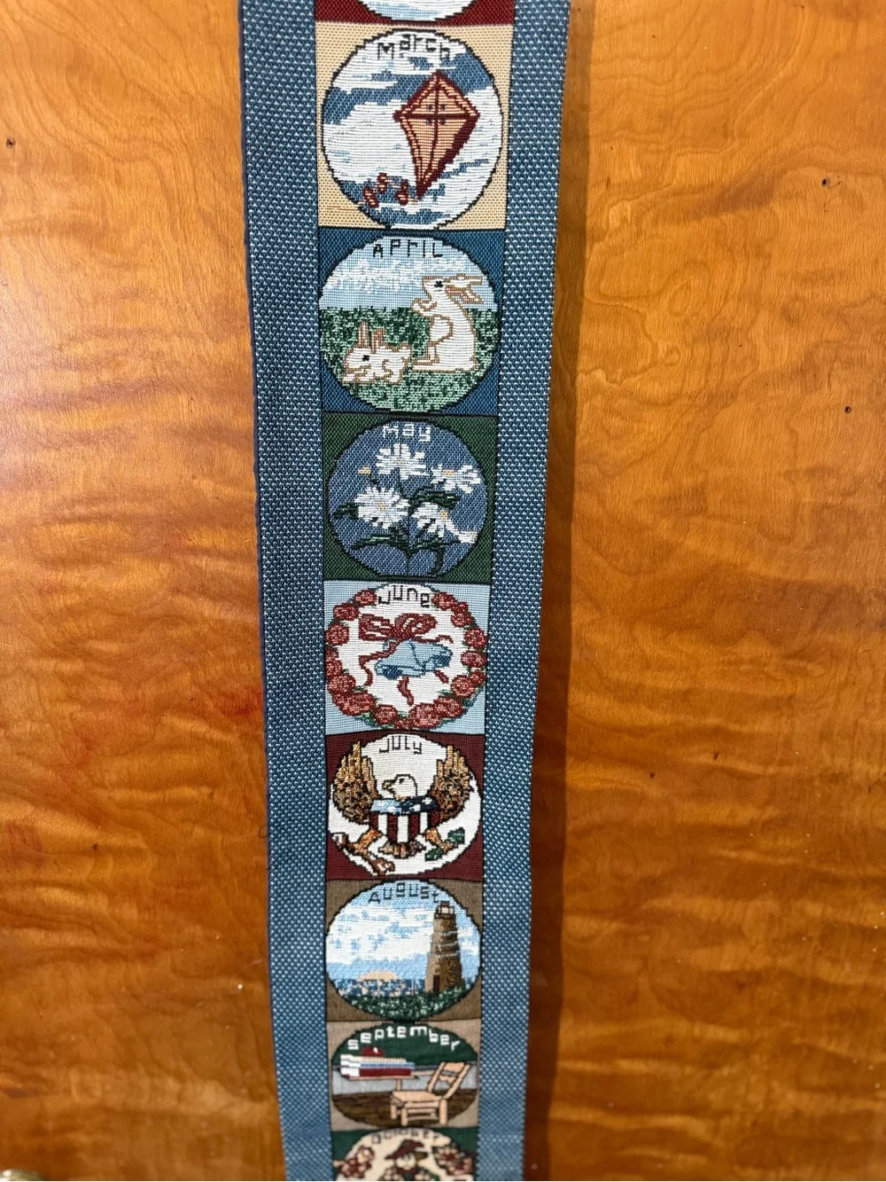 Vintage Long Narrow Tapestry with Months of Year Wall Door Hanging - 35 x 4